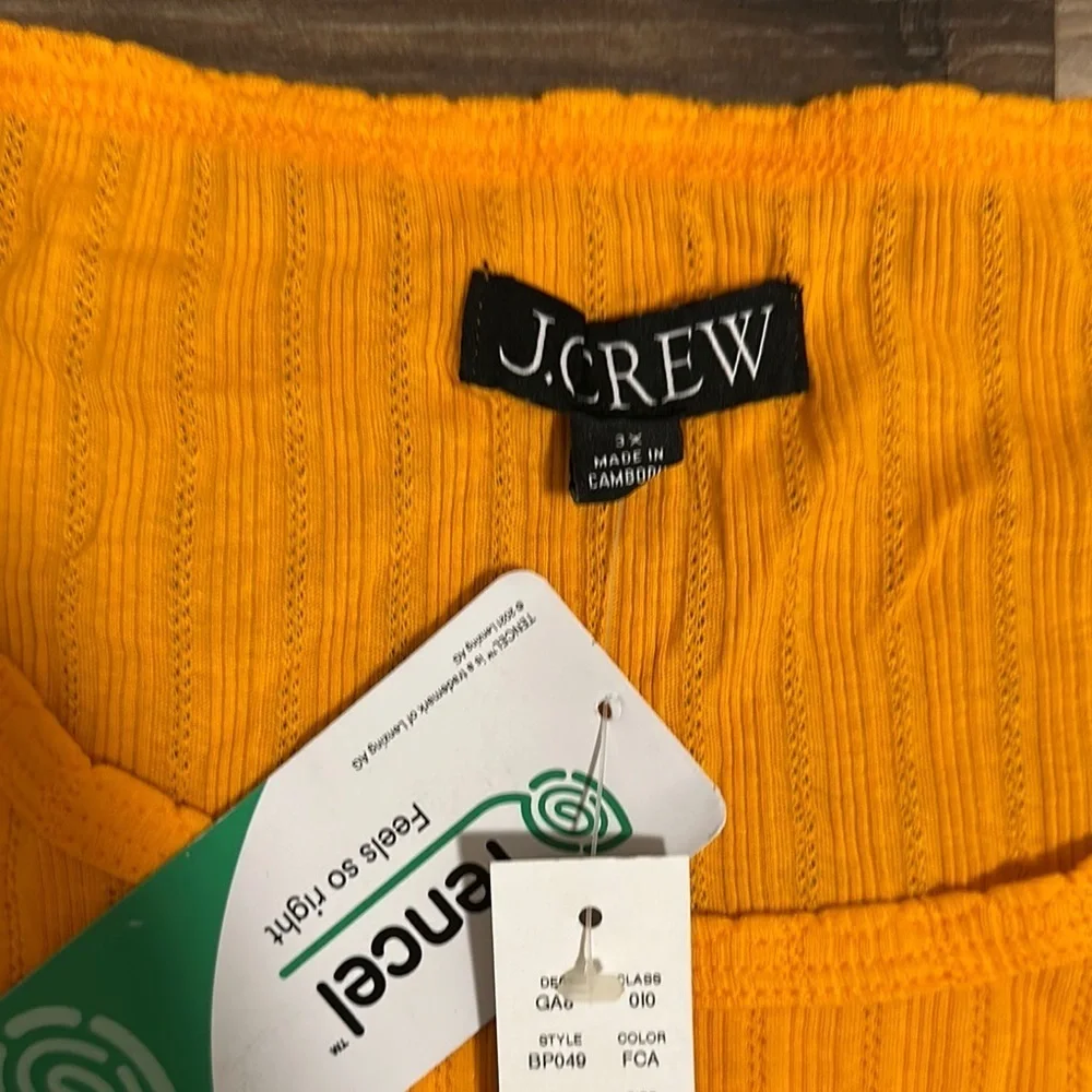 J. CREW Women’s Plus 3X Ribbed Pointelle Knit Fitted Cap-sleeve Shirt Orange